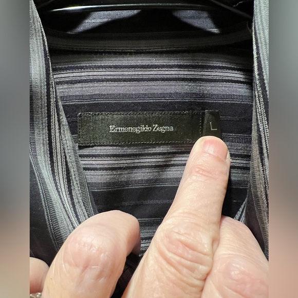 Ermenegildo Zegna Dress Shirt Mens Grey/Black Stripes EUC - L - Picture 4 of 7
